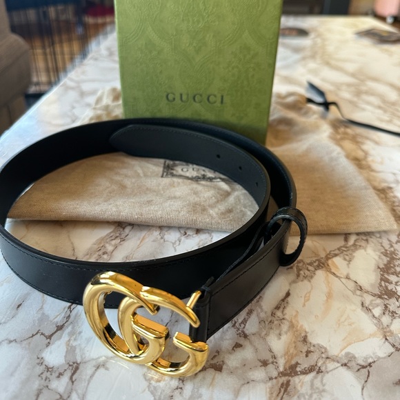 AUTH Gucci Belt Gold GG Marmont Sz 75